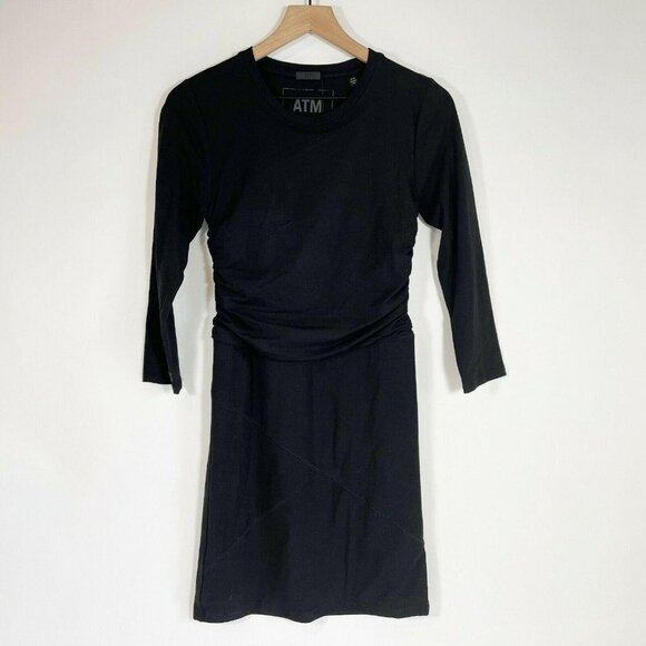 ATM Ruched Fitted Mini Dress M Black Long Sleeve P - Picture 1 of 11